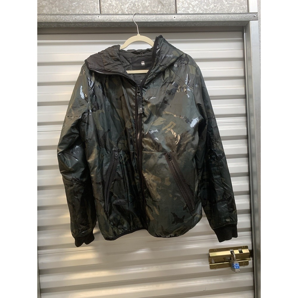 G STAR RAW Womens Large Camouflage Strett Padded Overshirt Hooded Jacket